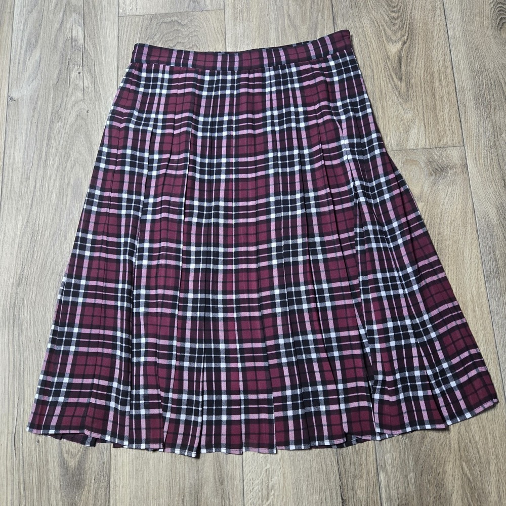 NWT Michael Michael Kors Long Pleated Plaid Skirt‎ Burgundy Size 10 MSRP $140